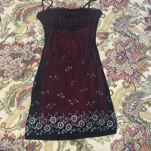 candy rocket red under and black sheer dress